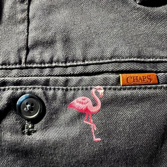 Chaps Stretch Flamingo Print Shorts Blue Pink 40 Men Cotton Blend Chino - Picture 5 of 5